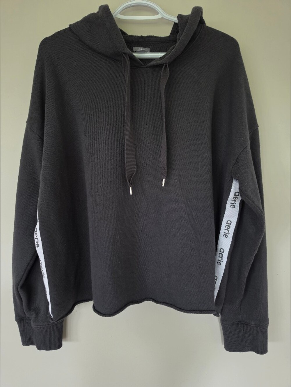aerie Charcoal Gray Hoodie with Side White Logo Tape Women's XL